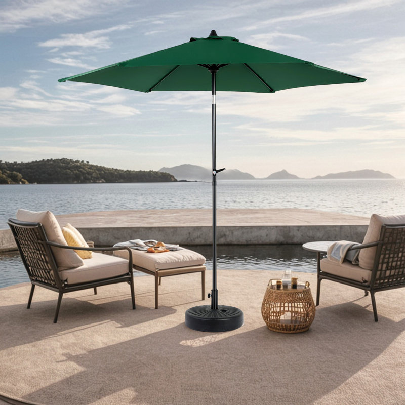 Parasol de patio 9 pi avec bouton poussoir inclinable et manivelle, Vert foncé