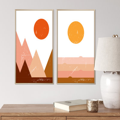 " Retro Sunrise Landscape With Moon IV " 2 - Pieces