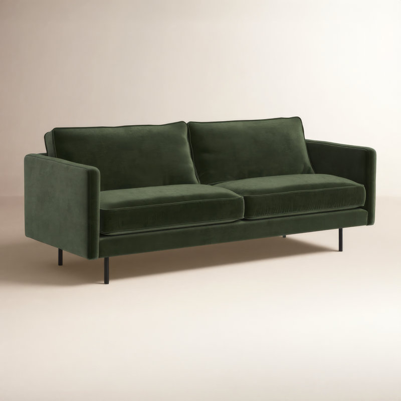 Crew 83" Square Arm Sofa, Dark Green Velvet