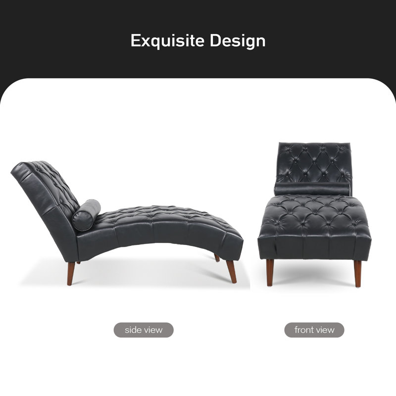 Chaise longue Morril, Similicuir noir
