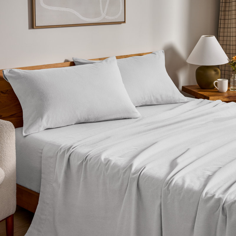 100% Cotton Flannel Sheet Set, Split King Sheet Set with 2 Pillowcases, Cloud Gray