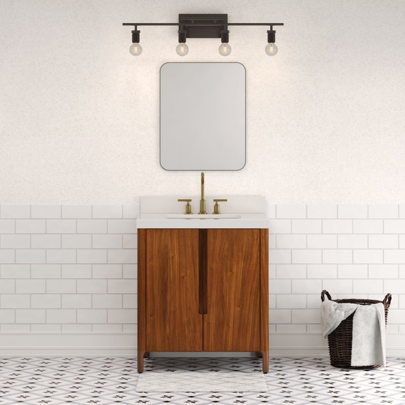 Sequoia 30 In. Single Sink Whitebrook Engineered Marble Countertop Bath Vanity With Faucet, Noir Juglans, Gold