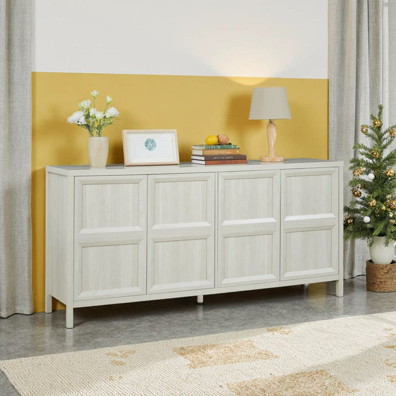 67'' Sideboard Storage Cabinet With Soft-Close Hinges & Anti-Tip Mount, Mdf Wood, 150Lbs Capacity, Light Gray