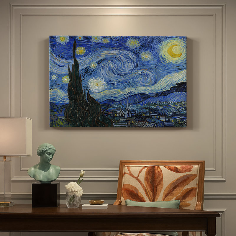 La nuit étoilée-Vincent van Gogh-Toile tendue avec châssis-1889, 32x48