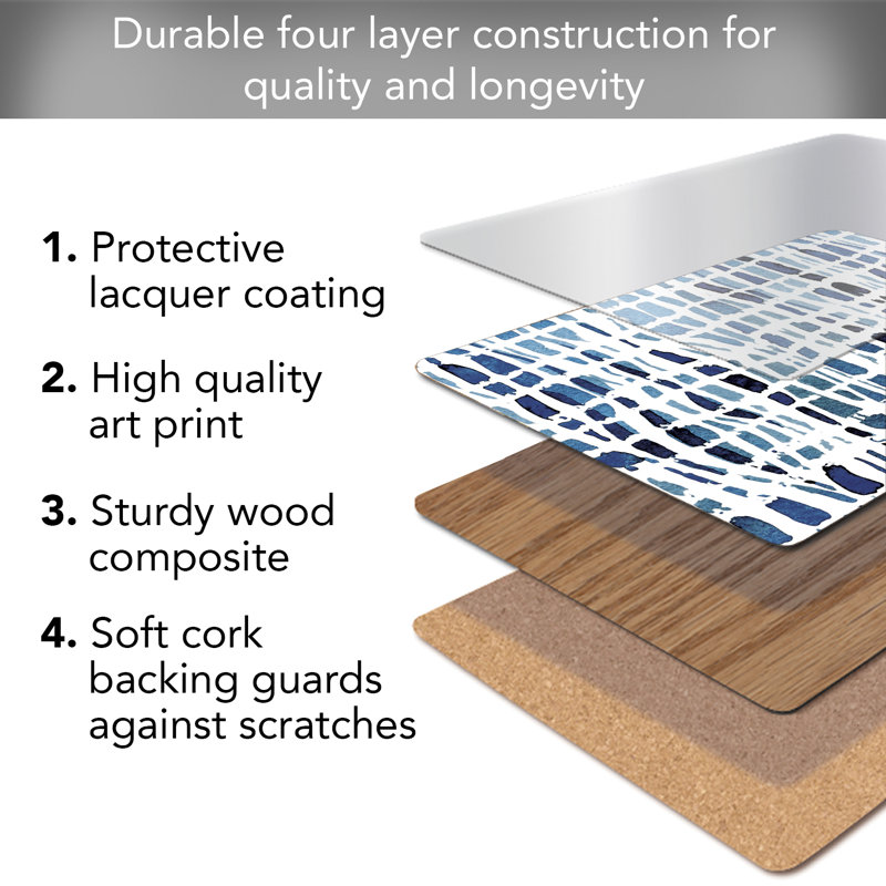 Indigo and White Wavy Lines Hardboard Placemats Set of 4