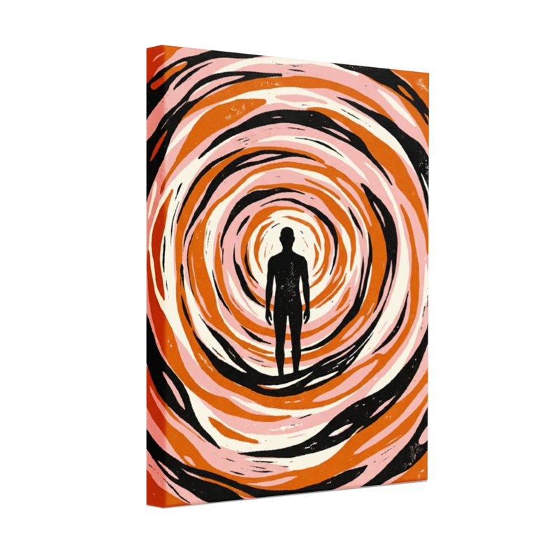 Plantes et fleurs à motif en spirale avec silhouette humaine centrale, H 18 po x l 12 po