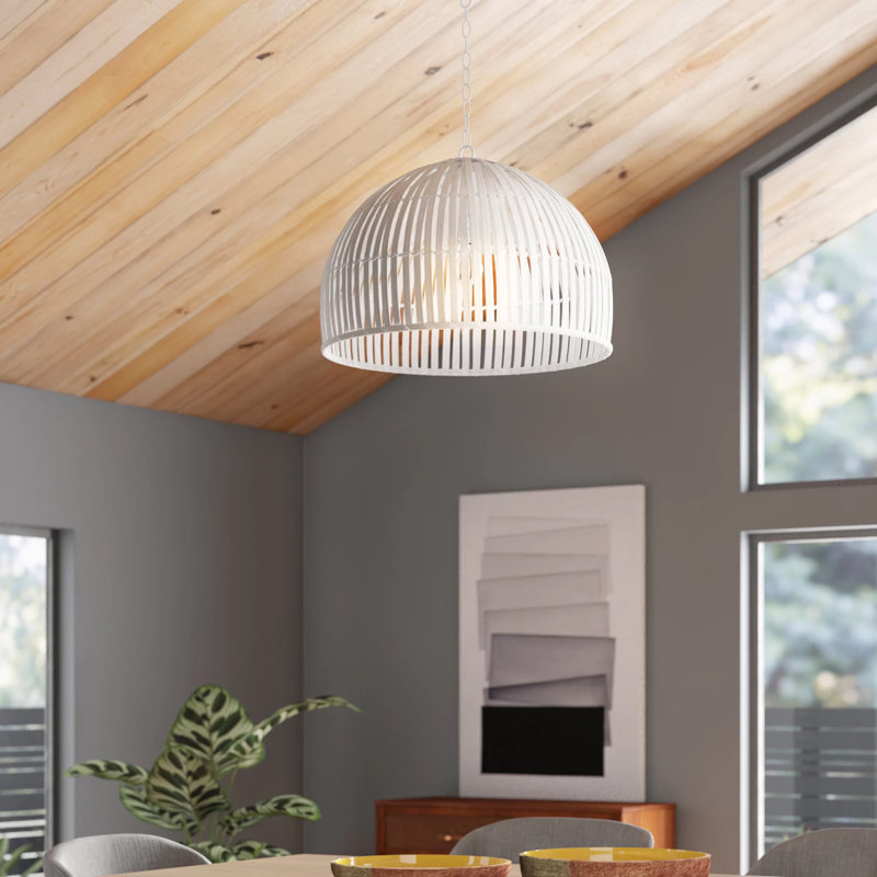 Moon 1-Light Rattan Pendant - White