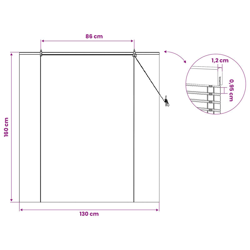Bamboo Roller shade, 130 cm W x 160 cm L