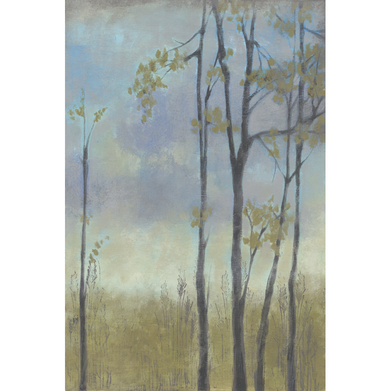 Herbe de blé bordée d'arbres I, H 18 po x l 12 po x P 1,25 po