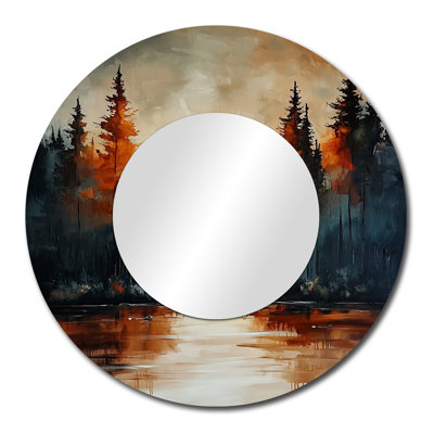 Forêt au bord du lac dans Mystic Autumn Horizons - Art mural miroir traditionnel - imprimé sur métal