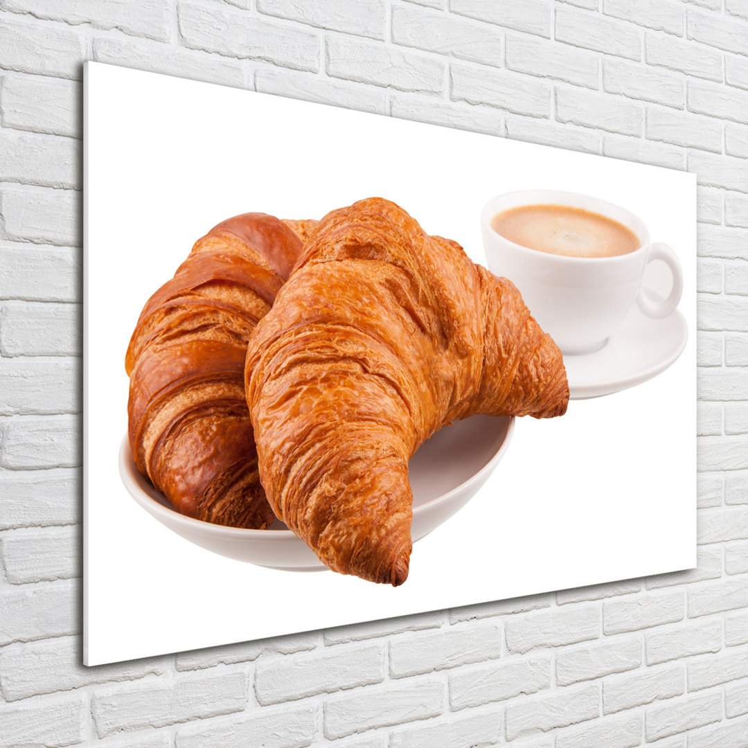 Glasbild Croissants und Kaffee