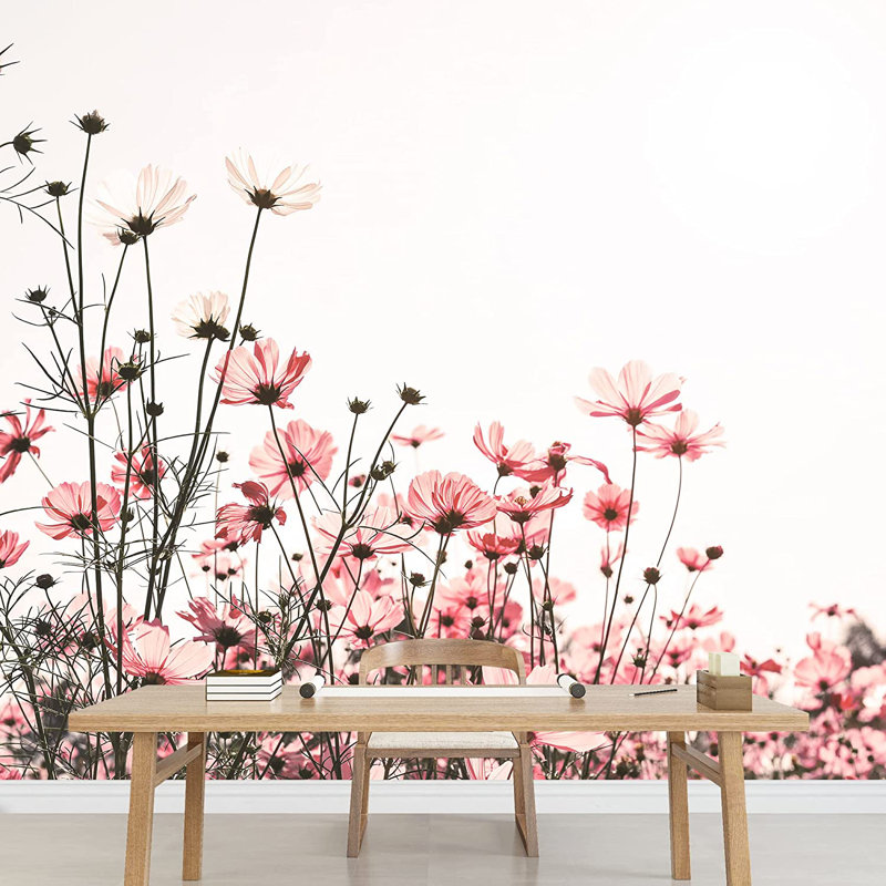 Scénique champ de fleurs sauvages roses, L 66 po x l 96 po