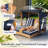 Kids Double Chaise Lounge with Canopy 2-Seater Sunbed with Cup Holder and Blue & White Striped Cushions-1629715216