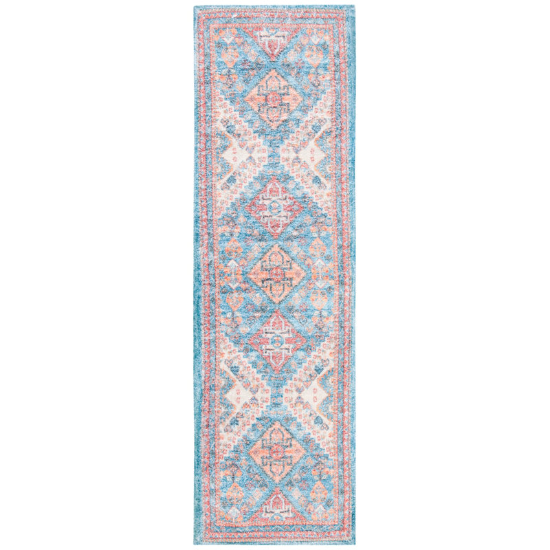 Tapis bleu / rouille touffeté à la main Bottrell, Tapis de couloir 2 pi 3 po x 8 pi