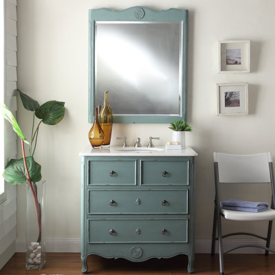 Nallely 34'' Single Bathroom Vanity with Marble Top with Mirror