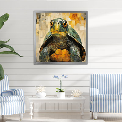 «Cubist Abstraction Of A Turtle» en vert olive sur toile