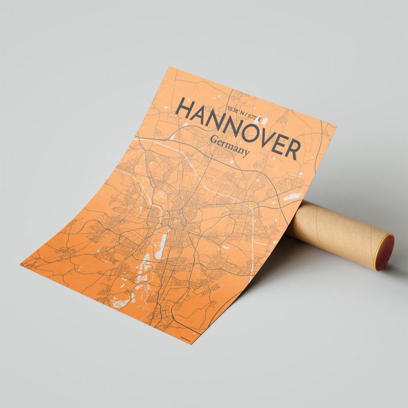 «Hannover City Map», impression, Orange / gris, H 20 po x l 16 po