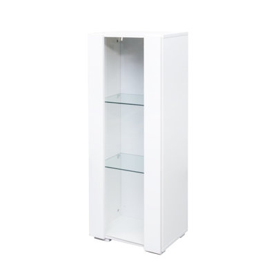 Storage Cabinets with Aluminum Strip Lamp & Glass Shelves, Modern Display Cabinet for Living Room, Bedroom, Office