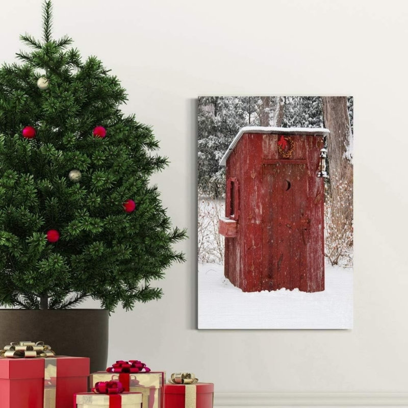 Art mural en toile 24 po x 36 po Christmas Outhouse
