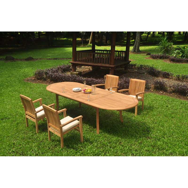 Arjun Outdoor 13 - Piece Teak Dining Set, 30.5" H x 40" W x 94" L, 4