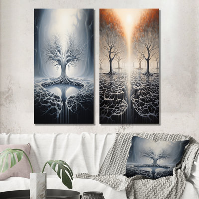 Surréalisme arbre céleste racines - ensemble de 2 reproductions d'art mural en métal surréalisme