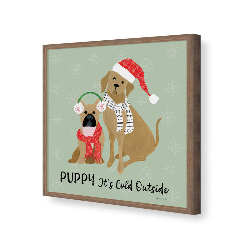 «Puppy It's Cold dehors II» par Yvette St. Amant, reproduction d'art, H 30 po x l 30 po, Brun
