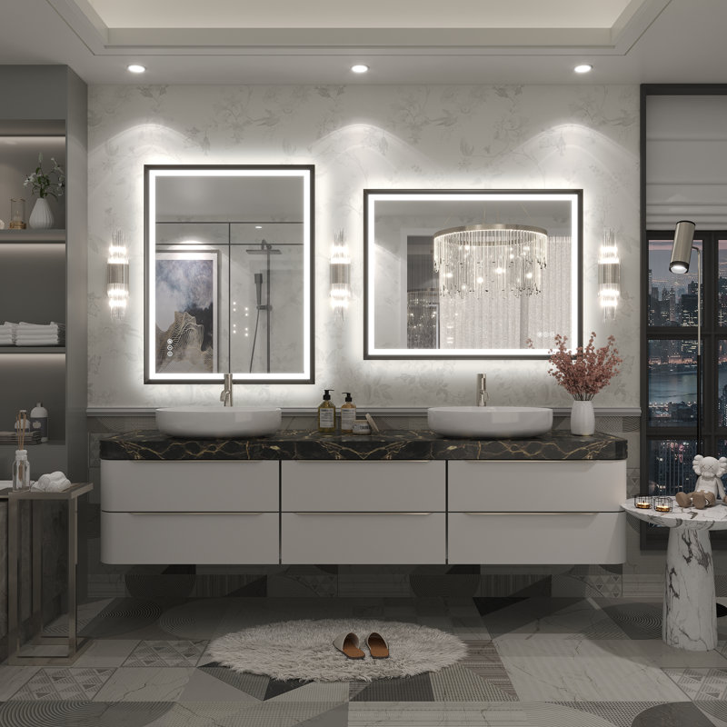 Molly Black Metal Framed LED Front Light and Backlit Anti-Fog Wall Bathroom/ Vanity Mirror, 36" x 28"