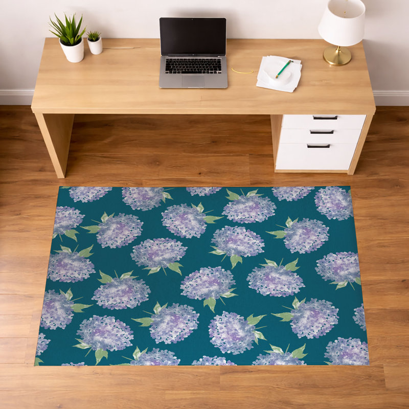 Tapis de bureau antidérapant Hydrangea Love, L 60 po x P 36 po, Bleu sarcelle