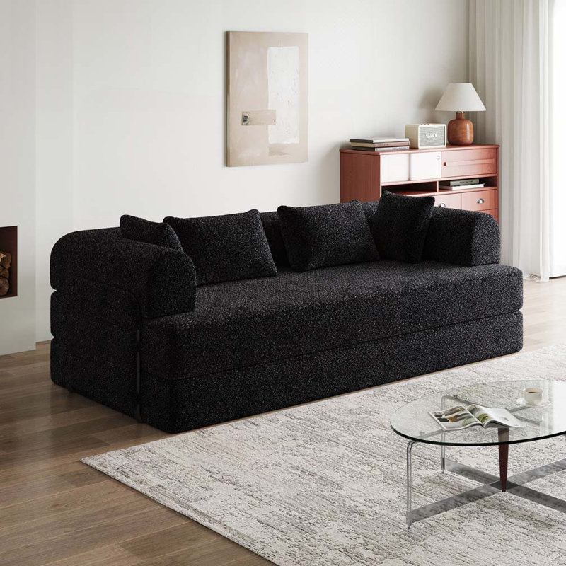 Canapé-lit convertible en chenille avec coussin cylindrique, Noir