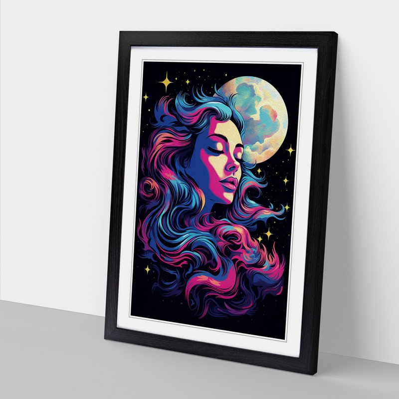 Moon Pop - Single Picture Frame Print on Wood, 64cm H x 46cm W x 2cm D, Black Framed