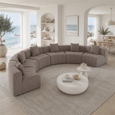 Chenille Curved Sectional Sofa With 6 Pillows