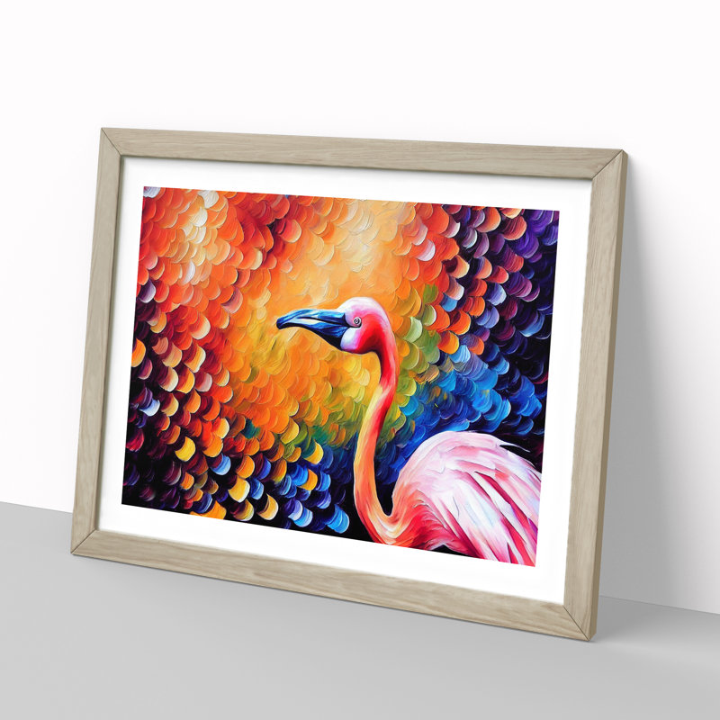 Flamingo Vol.1 Abstract - Single Picture Frame Painting, 46cm H x 64cm W x 2cm D, Oak Framed