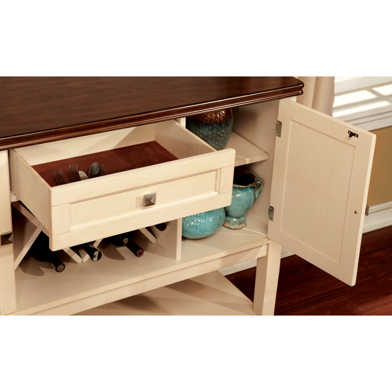 Buffet en bois 1 tiroir Avikrit, Blanc rétro / cerise
