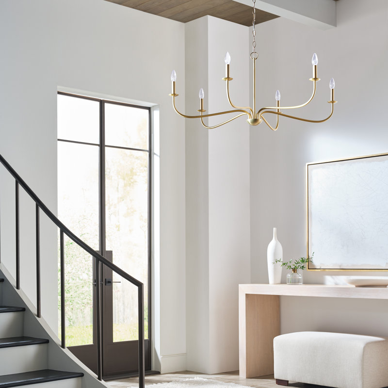 Lustre à six lumières Abells de Génération Éclairage , Laiton satiné