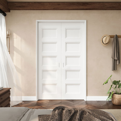 48" X 80" 5-Panel Molded Solid French Door With Silver Hinges, Solid Core Door Slab With Frame, French Interior Door As Pantry Door, Bedroom Door, Laundry Door, Closet Doors, Room Doors, Ball Catch & Door Handle Included