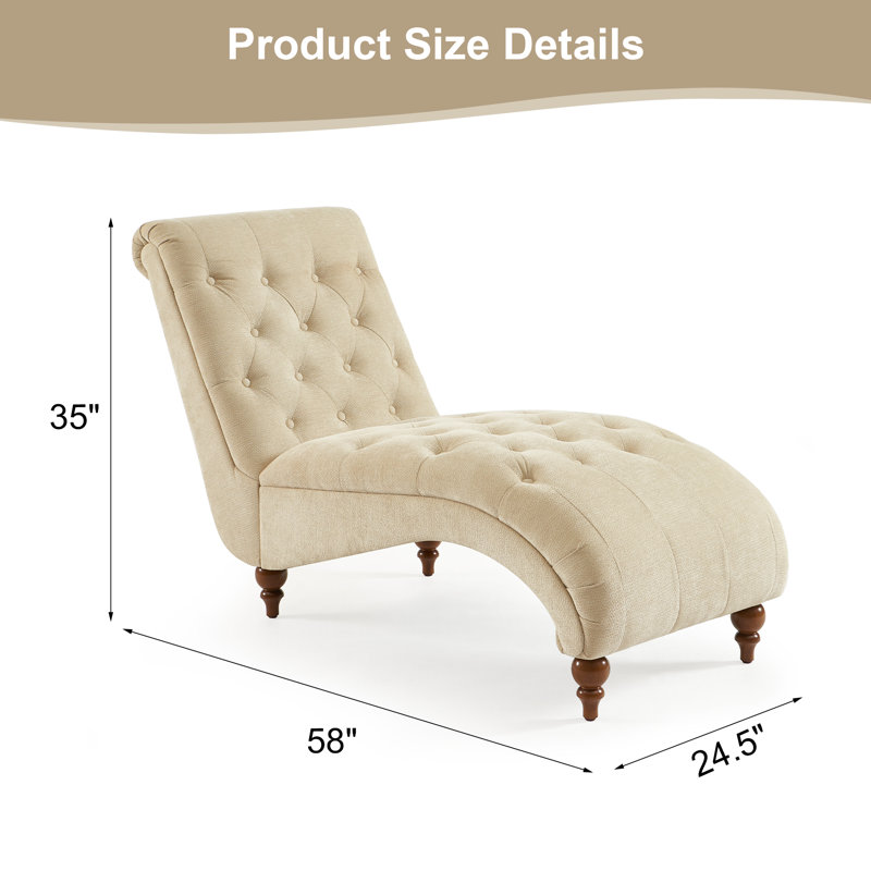 58" Tufted Chaise Lounge, Chenille Upholstered Accent Chair for Living Room and Bedroom, Beige