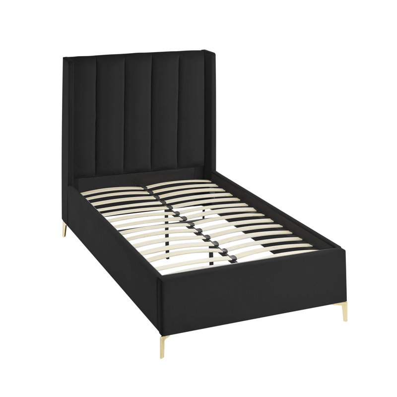 Lomax Upholstered Wingback Bed, Full, Beige Velvet