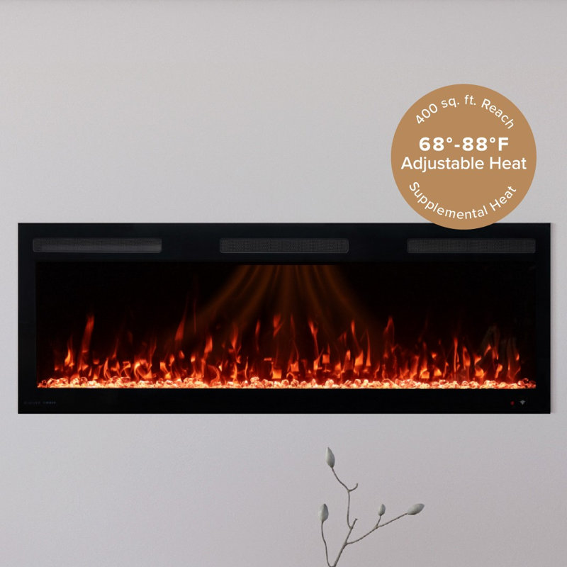 Vibrance Recessed or Wall Mounted Electric Fireplace Heater, Multi-Flame Colors, Voice Assistant Compatible, Logs & Crystals, Remote Control