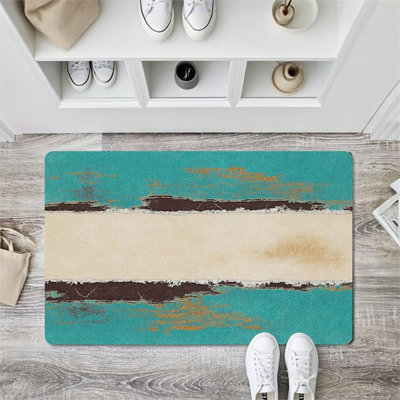 Paillasson bleu sarcelle et beige à rayures, 24 x 36, pour porte d'entrée