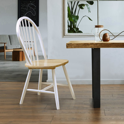Chaise d’appoint à dossier en bois massif de style Windsor en blanc/brun Framington
