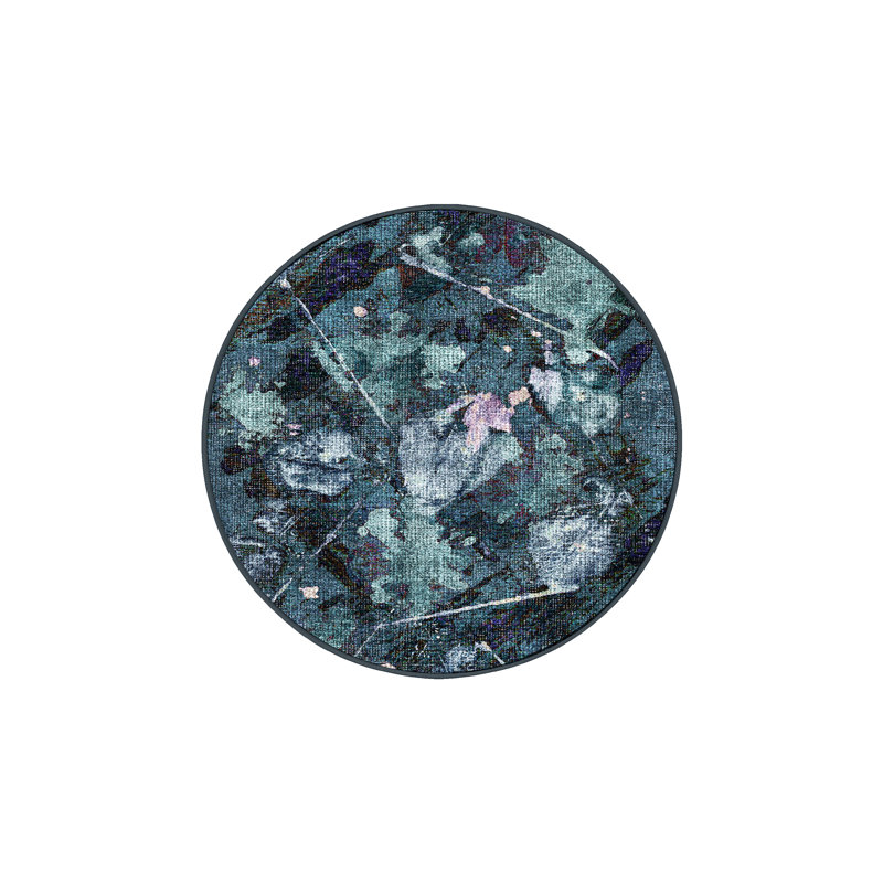 Tapis en chenille / polyester bleu tissé à la machine Adelajde, Rond 8 pi