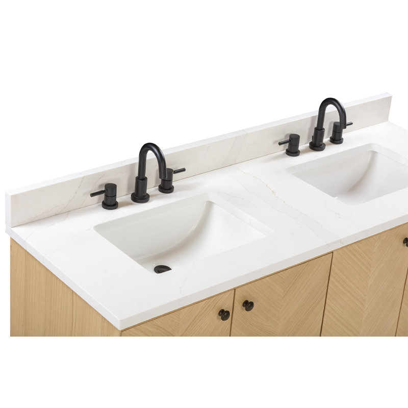 Adele 30'' Free Standing Single Bathroom Vanity with Quartz Top, Natural, Black, 61