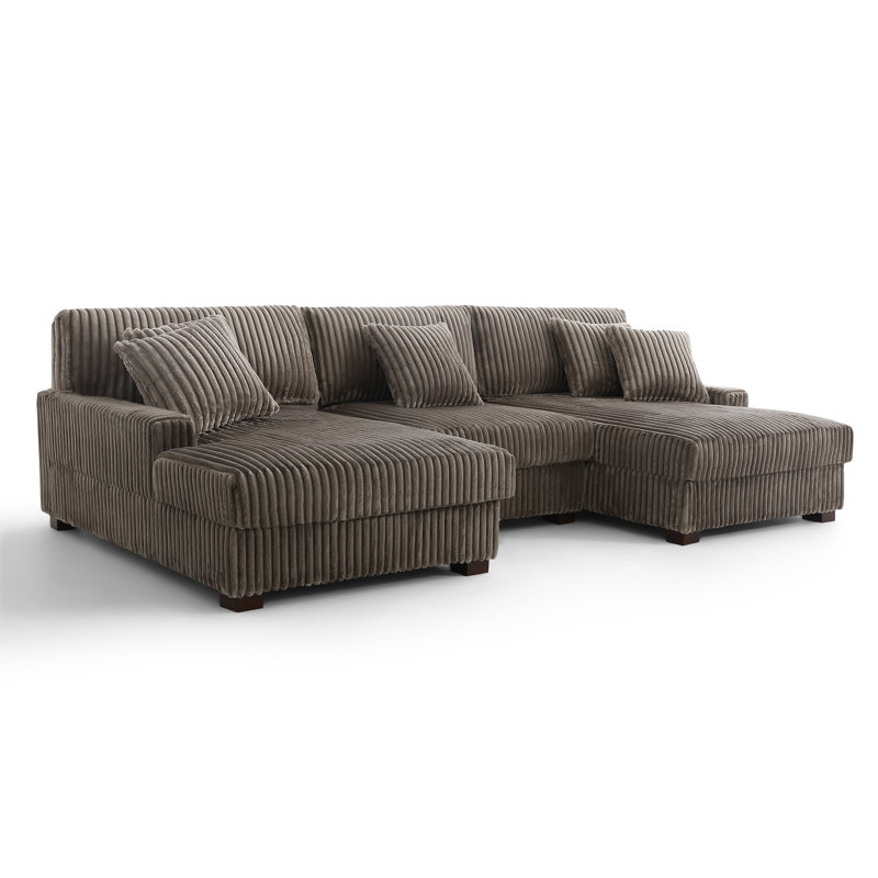 3 Seater Sectional, Light Brown Polyester/Foam Padding