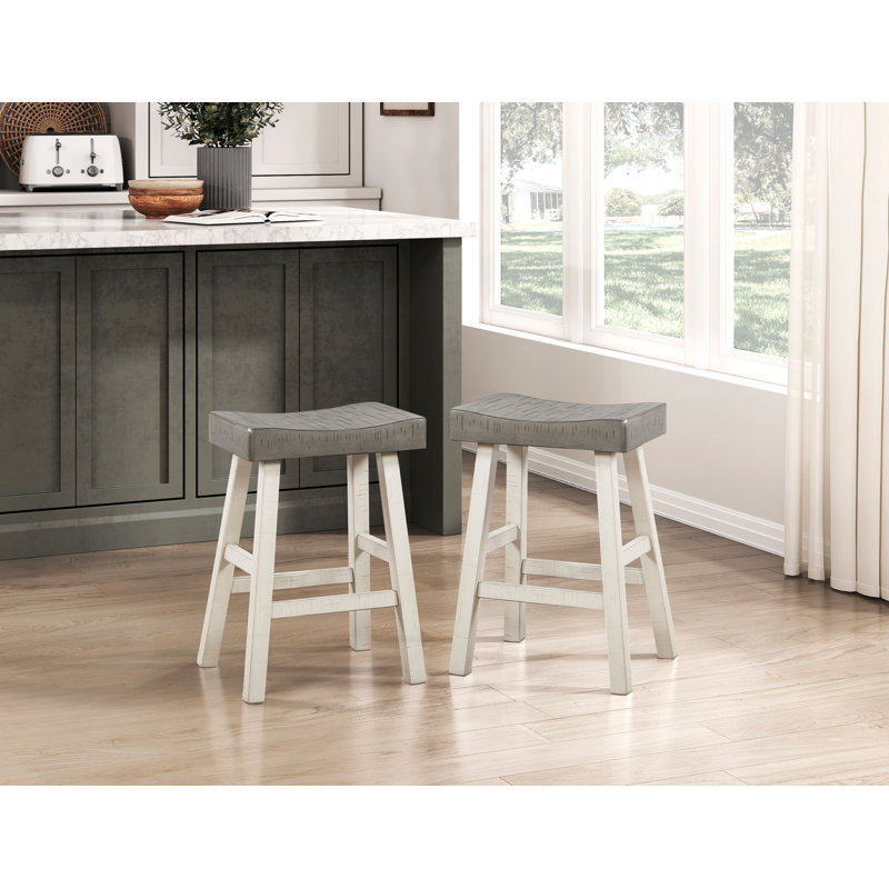 Ensemble de 2 tabourets à hauteur de comptoir de style transitionnel, meubles en bois d'hévéa massif