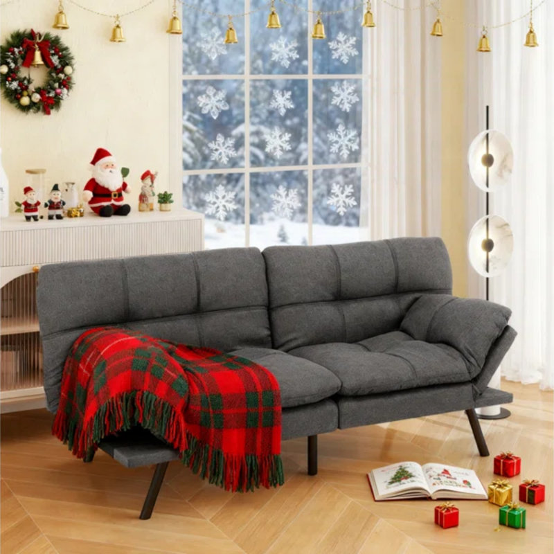 Canapé-lit futon de 71 po avec accoudoirs et dossier réglables, causeuse convertible multifonctionnelle pour salon, appartement, bureau