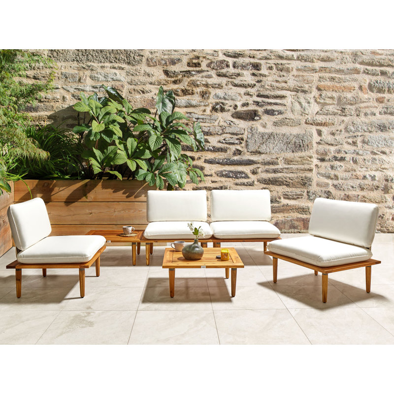 4 Seater Certified Acacia Wood Garden Sofa Set Light Hortense II, White