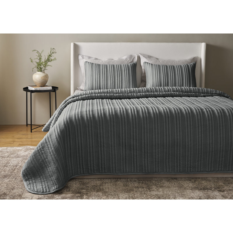 Rib Coverlet Set , Queen Bedspread + 2 Standard Shams, Slate
