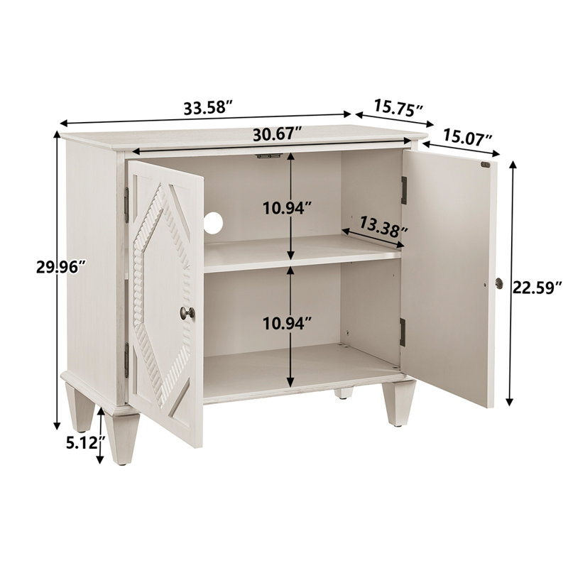 Console 33,6 "en bois rétro avec rangement, Blanc antique