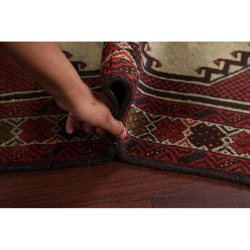 Tapis rouge / ivoire en laine nouée à la main de conception unique 3 pi 4 po x 6 pi 4 po nouvel âge Balouch