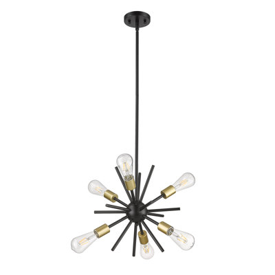 Lustre Sputnik 6 lumières 14 "- noir mat avec douilles dorées